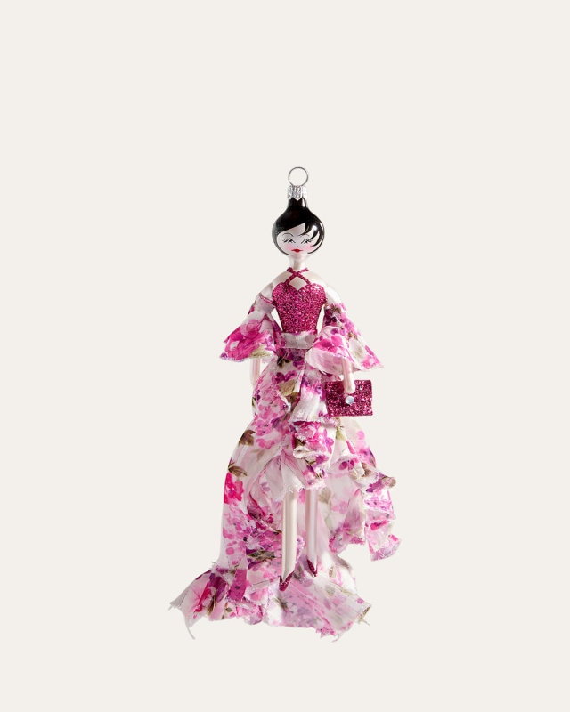 Fashionista in Floral Dress Christmas Ornament